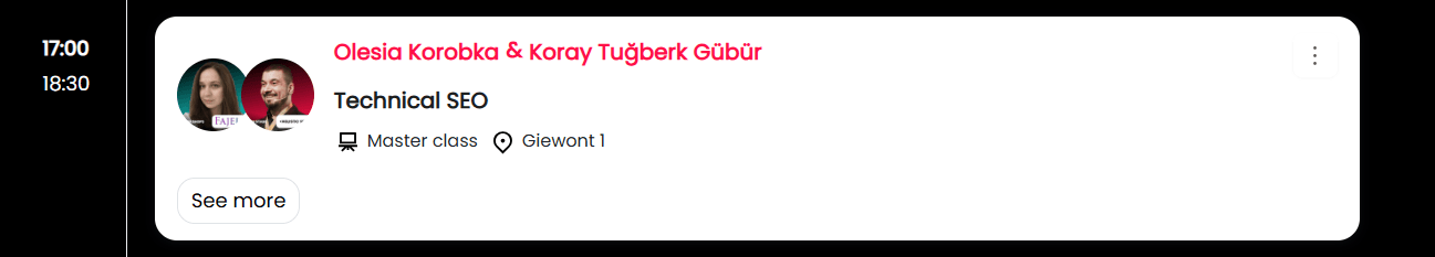 Olesia Korobka and Koray Gubur with Technical SEO mastermind